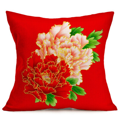 

〖Follure〗Peony Sofa Bed Home Decoration Festival Pillow Case Cushion Cover