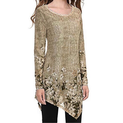 

Nomeni Plus Size Women Loose Leisure Printed collar Long Sleeve T-shirt