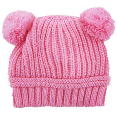 

Baby Winter Knitting Double Ball Hats Different Color Soft Ears Protection
