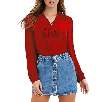 

Starmoon Women Bow Tie Neck Long Sleeve Casual Office Work Blouse Shirts Tops