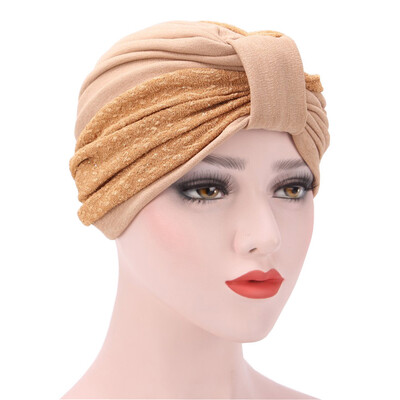 

Women India Hat Muslim Ruffle Cancer Chemo Hat Beanie Scarf Turban Head Wrap Two-tone Stitching Folding Muslim Baotou Cap