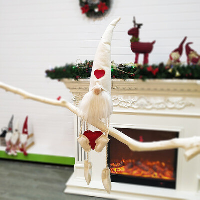 

New Hot Christmas Ornament Long Hat Sitting Santa Plush Doll Toy Christmas Indoor Home Desktop Hand Holding Love Santa Ornament