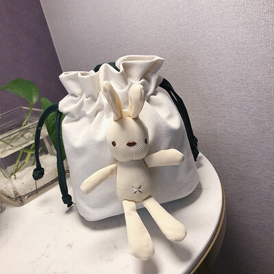 

2019 new cute cute cartoon simple versatile canvas bag fashion plaid bunny girl shoulder bucket bag