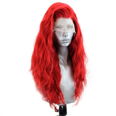 

24" Natural Wavy Wig Women Lady Red Curly Lace Front Synthetic Hair