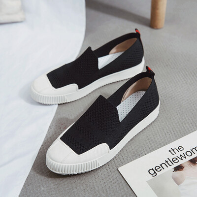 

Shoe women 2019 tide shoes shoes summer new breathable mesh red Joker flat Harajuku one pedal knitted shoes