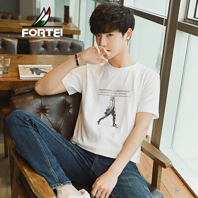 

Fu Yi FORTEI short-sleeved t-shirt male 2019 summer new fashion T-shirt Slim stretch cotton round neck shirt mens clothing C28 white L