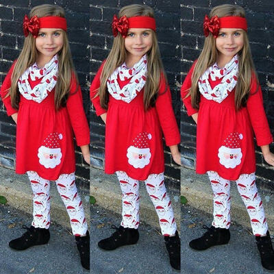 

Christmas Toddler Kids Baby Girls Dress TopsPants Leggings Outfits Clothes Set