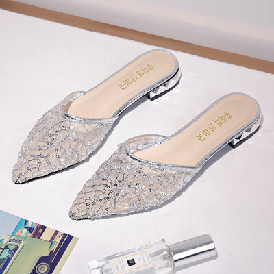 

Temperament sexy womens shoes summer shoes half flat lace sandals women pointed slippers