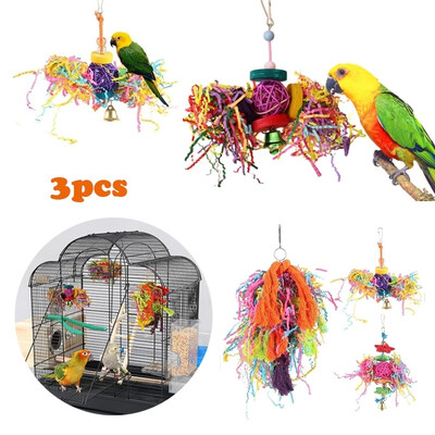

3pcs Bird Chewing Toys Parrot Cage Shredder Toy Parrot Foraging Hanging Toy Color Random