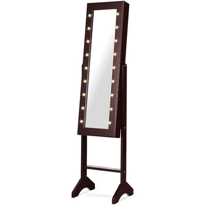 

Mirrored Jewelry Cabinet Armoire Organizer w LED lights-Brown