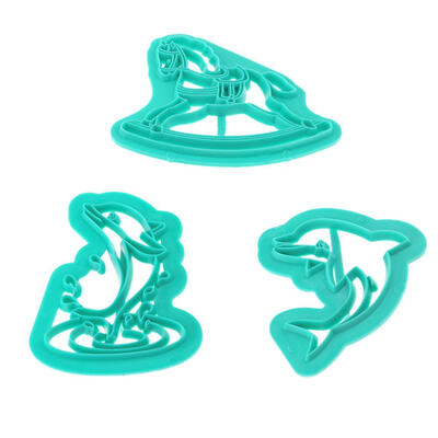 

3pcs DIY Plastic Dolphin Horse Embosser Cake Fondant Mold Cookie Cutter