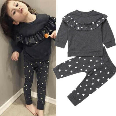 

Casual Baby Girls Toddler Ruffle T-shirtLeggings Pants Outfits Clothes Set 0-4T