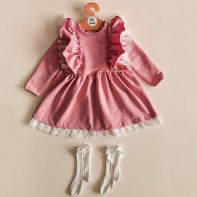 

UK Kids Baby Girls Long Sleeve Ruffle Lace Princess Party Dress Casual Clothes