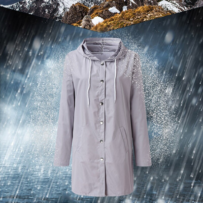 

Tailored Women Solid Rain Jacket Outdoor Waterproof Hooded Raincoat Windproof Pocket Coat