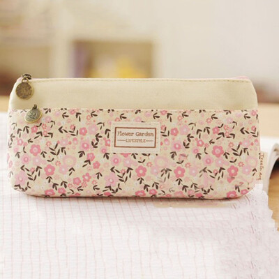 

Girls Floral Flowers Linen Zipper Pencil Case Cosmetics Bags Makeup Bag School Supplies Students Gift Special