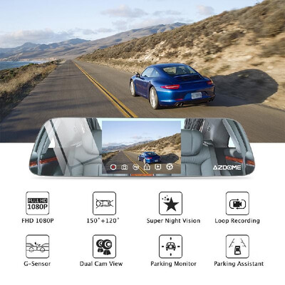 

AZDOME PG01 Dash Cam Dual Lens 1080P 720P Camera Recorder Super Night Vision Mode Mirror 55" IPS Screen Car Rear View DVR