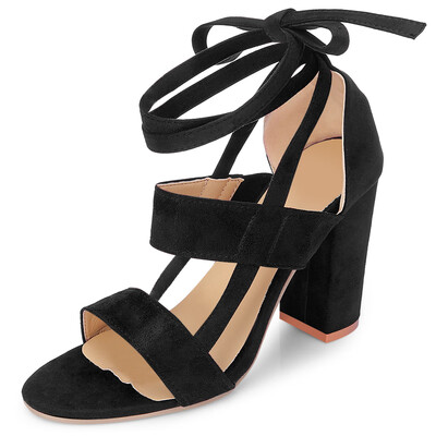 

Open-toe Block Heel Angle Strap Lace-up Suede Women Sandals Date Club