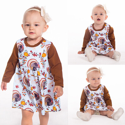 

Infant Baby Girls Long Sleeve Thanksgiving Day Pumpkin Print Dress Outfits Set