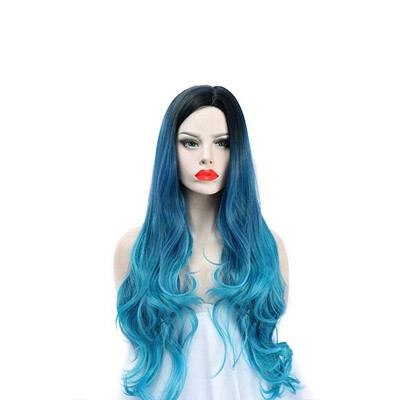 

Ladies fashion long curly hair dyed gradient large wave wig