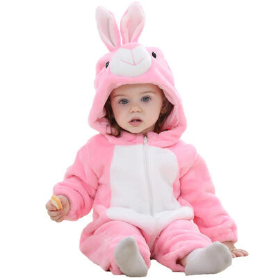

Baby Romper Winter Flannel Front Zipper Cartoon Animal Soft Hooded Jumpsuit
