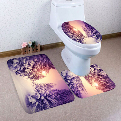 

〖Follure〗3PCS Christmas Bathroom Non-Slip Pedestal Rug Lid Toilet Cover Bath Mat Set