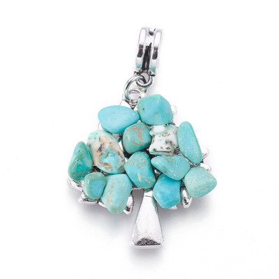 

Alloy European Dangle Beads with Synthetic Turquoise Chips Tree Antique Silver 40mm Hole 45mm 28x24x45mm