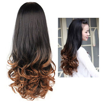 

Women Heat Resistant Long Curly Wavy Half Hair Wigs Gradient Color Beauty Style