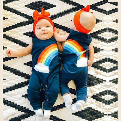 

US Toddler Baby Boy Girl Rainbow Cotton Romper Jumpsuit Trousers Sunsuit Clothes