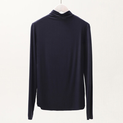 

Womens Slim High Collar Solid Blouse Tops Elastic Long Sleeve T-Shirt Pullover