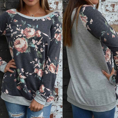 

Nomeni Womens Casual Floral Splicing O-Neck T-Shirt Blouse Sweatshirt Long Sleeve Tops
