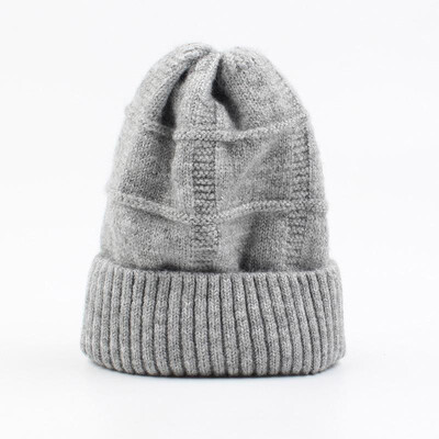 

Women Knitted Hat Solid Color Wool Blends Stripe Ribbed Trim Casual Cool Warm Autumn Winter Beanies