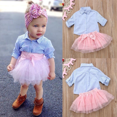

Fashion Kids Baby Girl Princess Plaid T-shirt Top Lace Skirt Dress Outfit Set Clothes