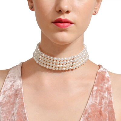 

New Fashion Luxury Imitation Pearls Choker Necklace for Women Cross Pendant Necklaces 2019 Gold Color Hyperbole Coin Jewelry