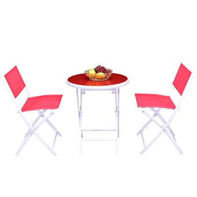 

3 PCS Folding Bistro Table Chairs Set Garden Backyard Patio Furniture Black New-Red