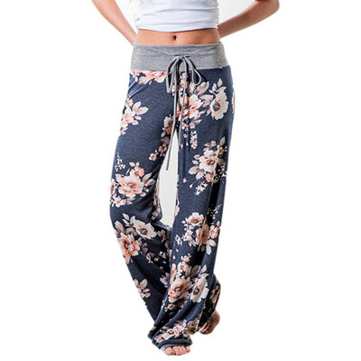 

New Vintage Prints Wide Leg Pants Loose Bandage Waist Female Summer Beach Vacation Leisure Trousers D4