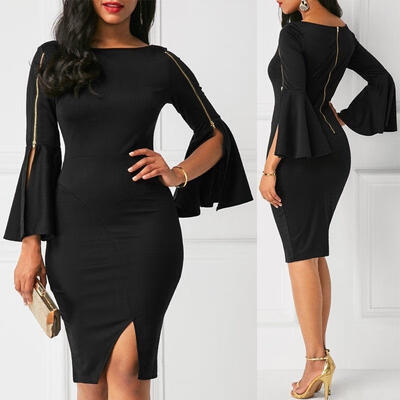 

Ladies Women Long Flare Sleeve Bodycon Casual Party Evening Cocktail Mini Dress