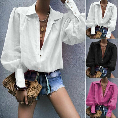 

New Fashion Women´s Office Button Shirt Clothing Long Sleeve Blouse Sexy V-neck Tops Shirt