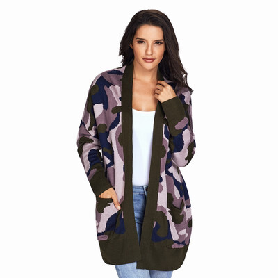 

Camouflage Cardigan Long Sleeve Pocket Warm Cardigan Casual Knit Sweater Jacket