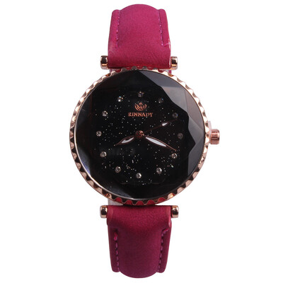 

Womens watch leather strap starry rhinestone dial simple trend students