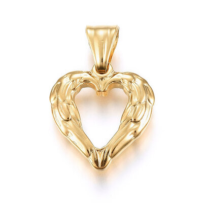 

304 Stainless Steel Pendants Heart Golden 22x20x4mm Hole 9x5mm