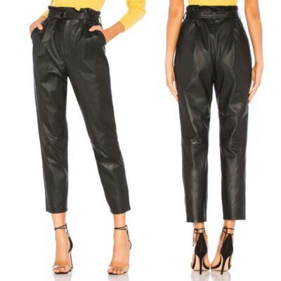 

US Women Lady Leather High Waist Jegging Stretch Pant With Pockets& Belt Trouser