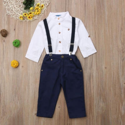 

Fashion Toddler Kid Baby Boy Long Sleeve White TopSuspender Trouser Outfits Set