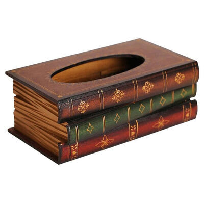 

Retro Wood Book Shape Tissue Box Rectangle Napkin Paper Holder Storage Case