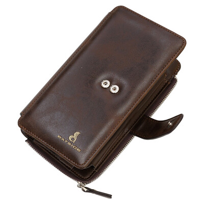 

Tailored Men Long Mobile Phone Bag Business Money Clip Zipper Clutch Bag Retro Wallet