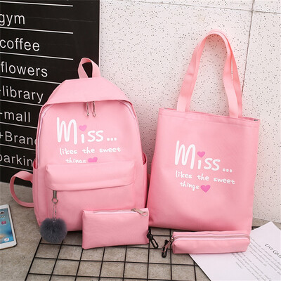 

Tailored Cartoon Alphabet Student Backpack Casual Large Capacity Travel 4 Piece Set
