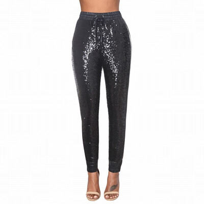 Sequined womens high waist trousers