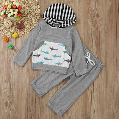 

Toddler Infant Baby Boy Cartoon Striped Hoodie TopsPants Outfits Clothes Set