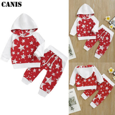 

Newborn Baby Boy Girl Clothes Stars Hooded Tops Coat Pants Tracksuit Outfits Set