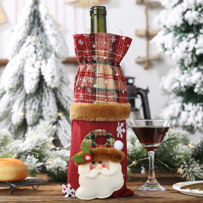 

Tailored Christmas Ornaments Wine Bottle Set Plaid Linen Bottle Decorated Champagne Bag