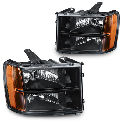 

For 2007-2014 GMC Sierra 15002500HD3500HD Headlight Assembly OE Smoke Projector Headlamp Black housing with Amber Reflector